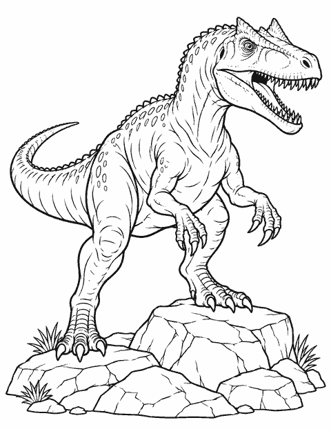 Allosaurus standing on rocks coloring page