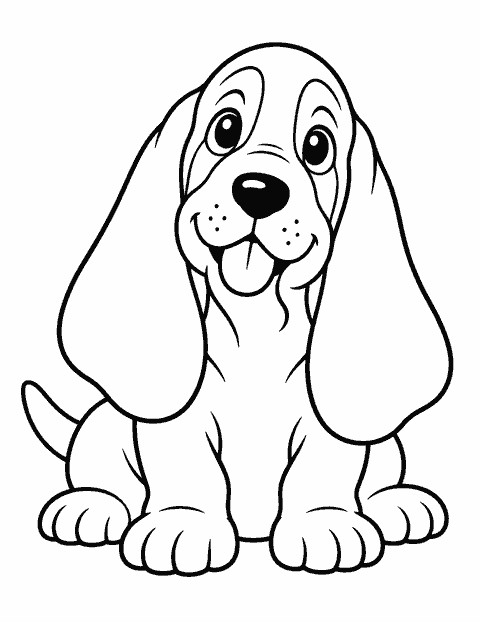 Basset hound puppy with long ears coloring page