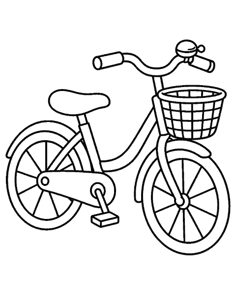 Bicycle with a bell and basket coloring page