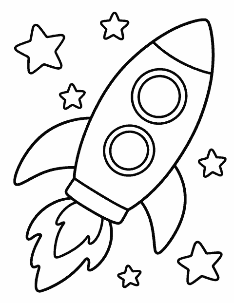 Cartoon rocket among the stars coloring page