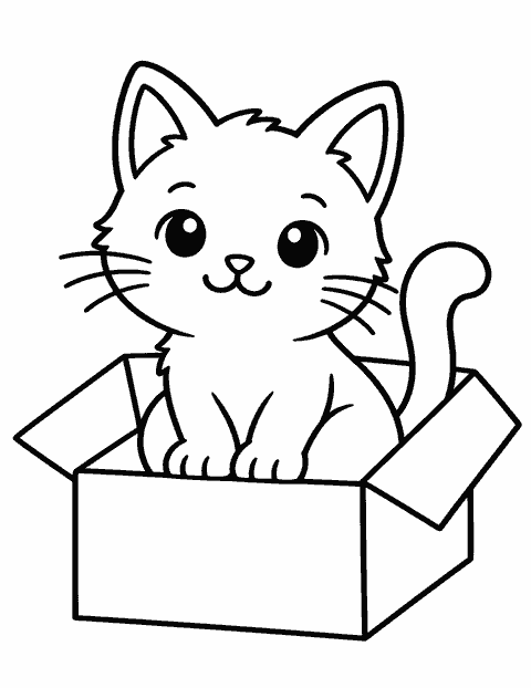 Cat in a cardboard box coloring page