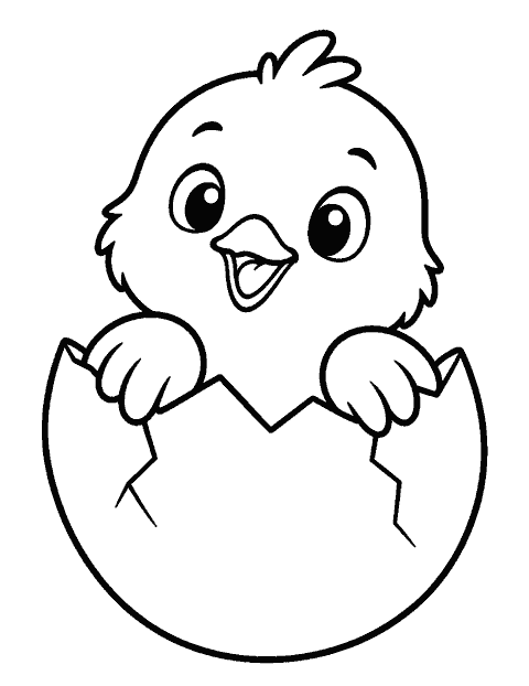Chick peeking out of an eggshell coloring page