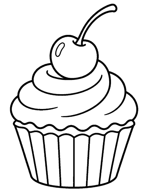 Cupcake with a large cherry on top coloring page