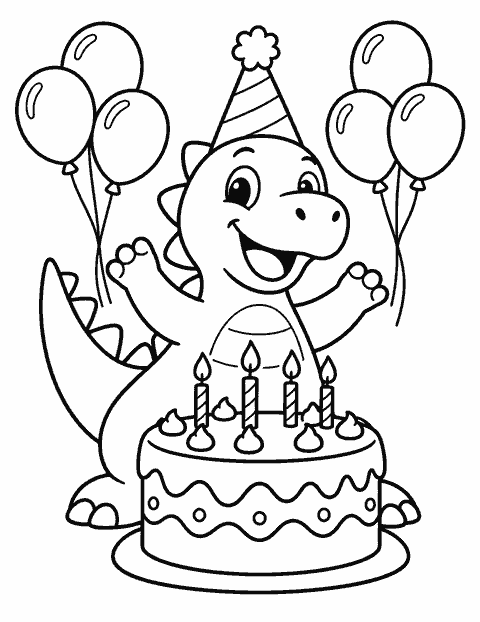 Dinosaur birthday party coloring page
