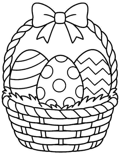 Easter basket with three oversized eggs coloring page