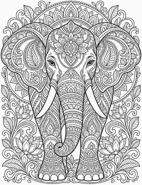 Elephant mandala coloring page
