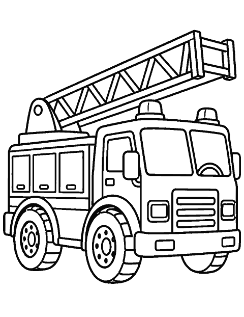 Fire truck with a ladder and big wheels coloring page