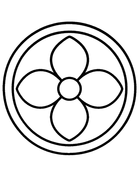 Four-petal flower inside two bold circles coloring page