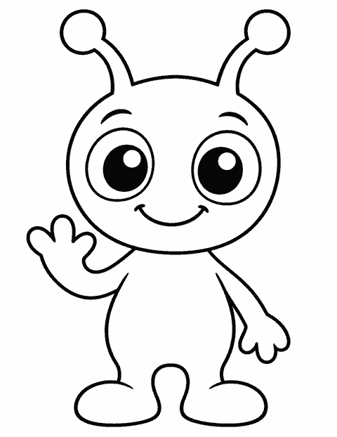 Friendly little alien coloring page