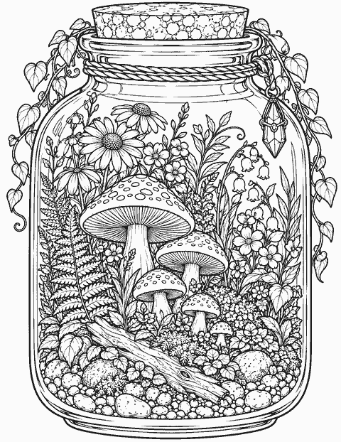 Garden in a jar coloring page