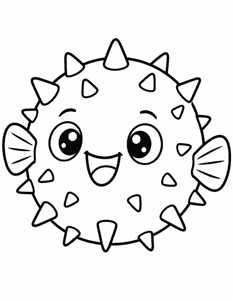 Happy pufferfish coloring page