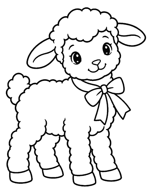 Lamb wearing a simple ribbon coloring page