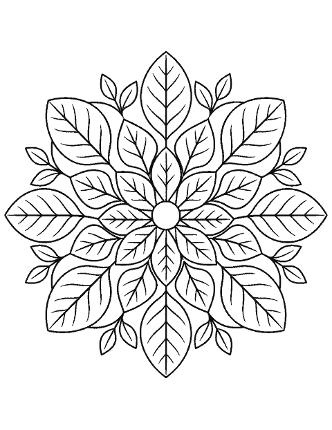 Leaf mandala with repeating oval leaves coloring page