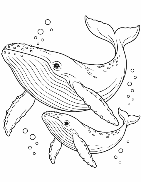 Mother whale and baby coloring page