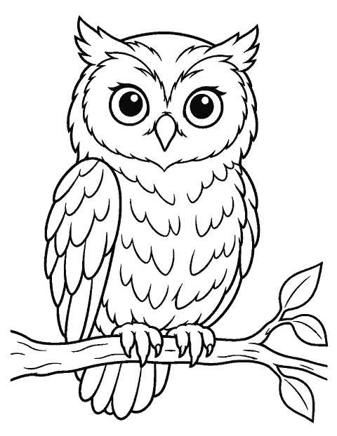 Owl perched on a simple branch coloring page