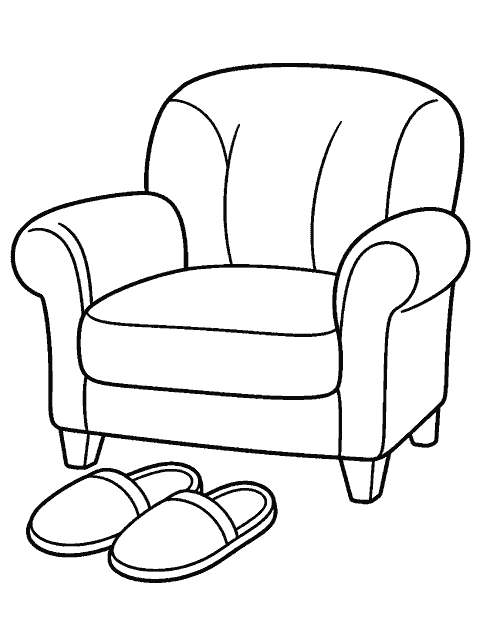 Pair of slippers beside a chair coloring page