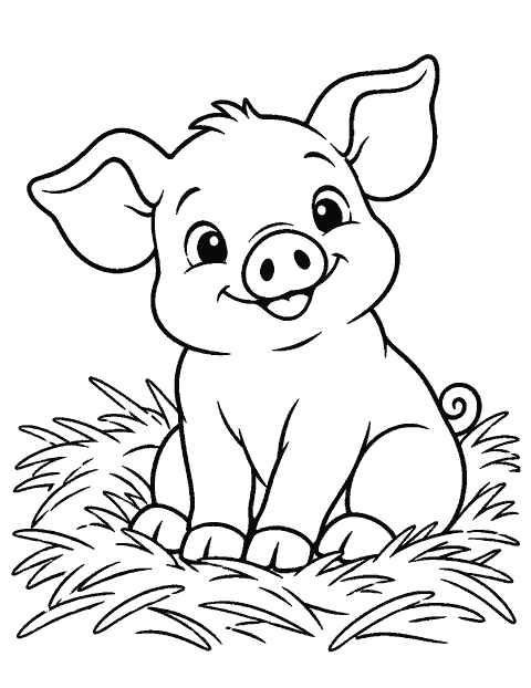 Piglet sitting in a hay pile coloring page