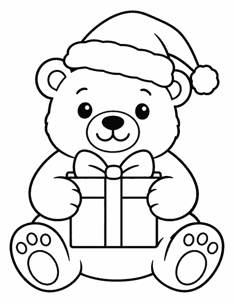 Polar bear in a Santa hat coloring page