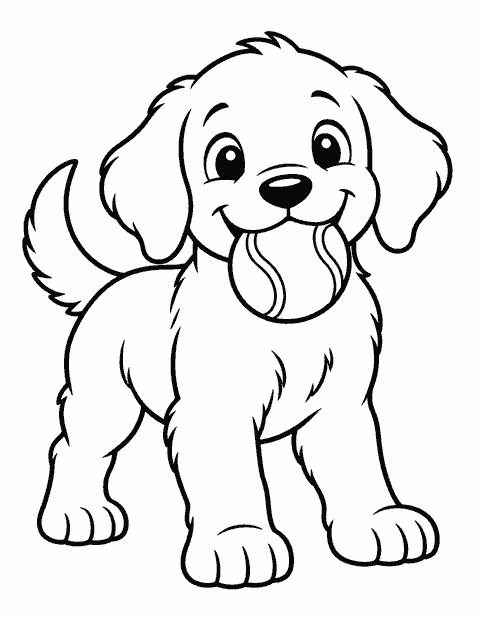 Puppy with a tennis ball coloring page