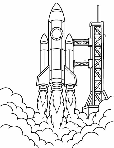 Rocket launch from the pad coloring page