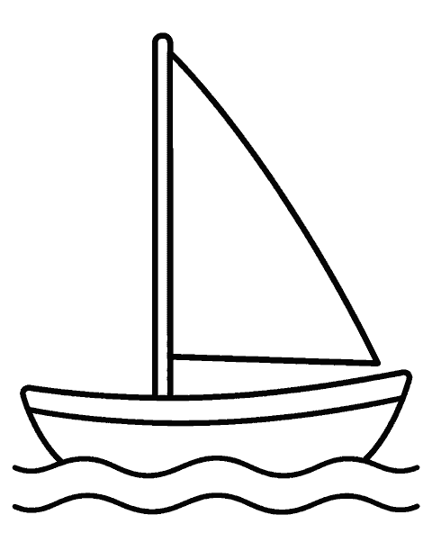 Sailboat with one triangular sail coloring page