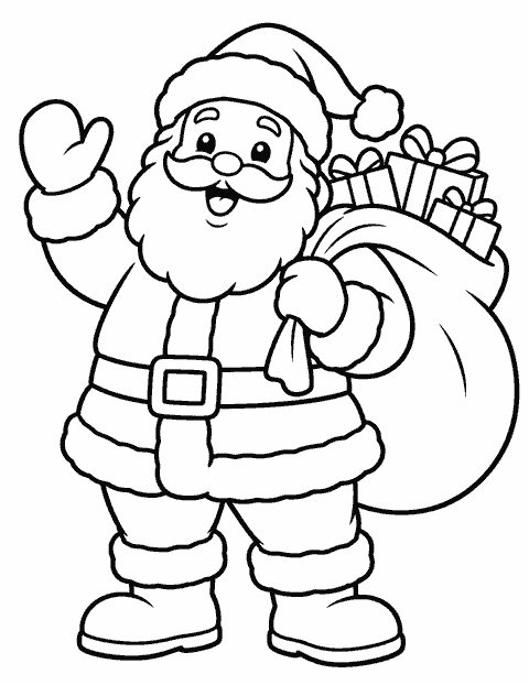 Santa with a sack of presents coloring page