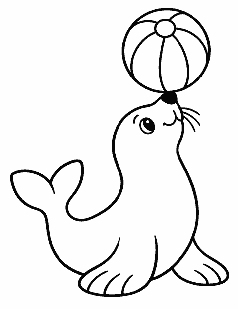 Seal balancing a ball coloring page