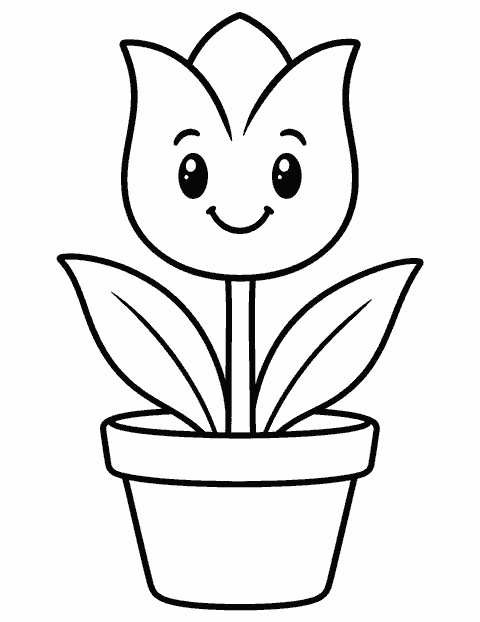 Smiling tulip in a pot coloring page