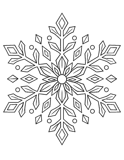 Snowflake mandala with six clear branches coloring page