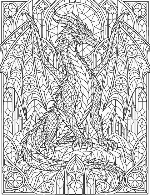 Stained glass dragon coloring page