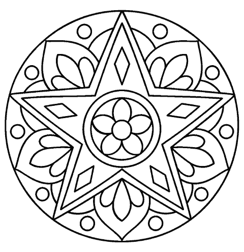 Star mandala with five large repeating points coloring page