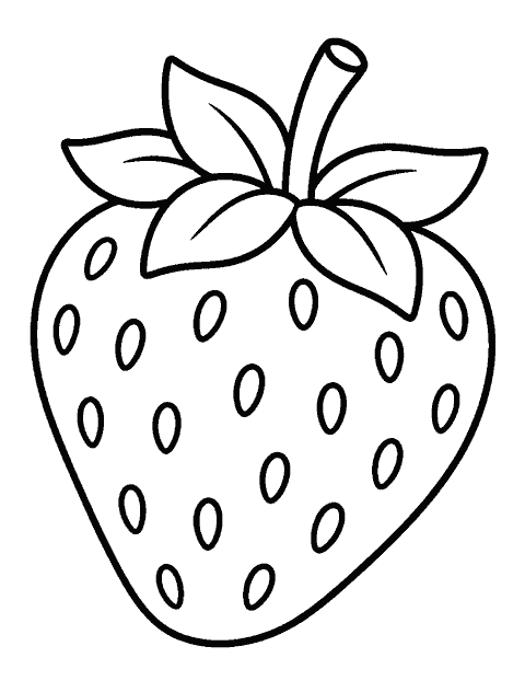 Strawberry with large seeds and leaves coloring page