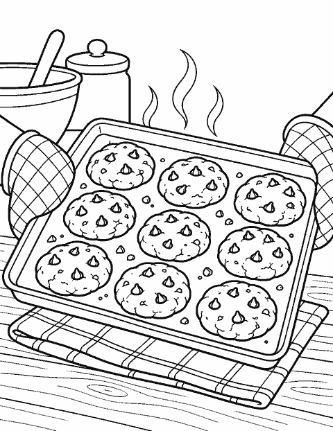 Tray of cookies fresh from the oven coloring page