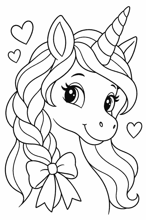 Unicorn with a braided mane coloring page