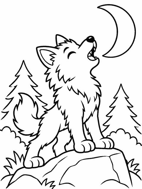 Werewolf howling at the moon coloring page